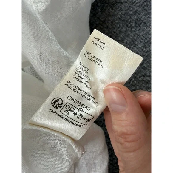 Pilcro White 100% Linen Puff Sleeve Boho Popover Blouse Top Size M - Picture 6 of 7